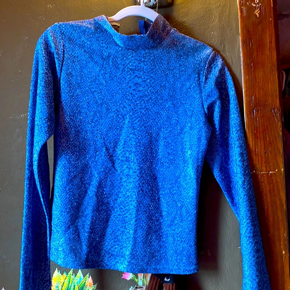 blue sparkly western under shirt/ turtle neck